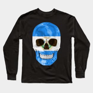 El Salvador Flag Skull - Gift for Salvadoran With Roots From El Salvador Long Sleeve T-Shirt